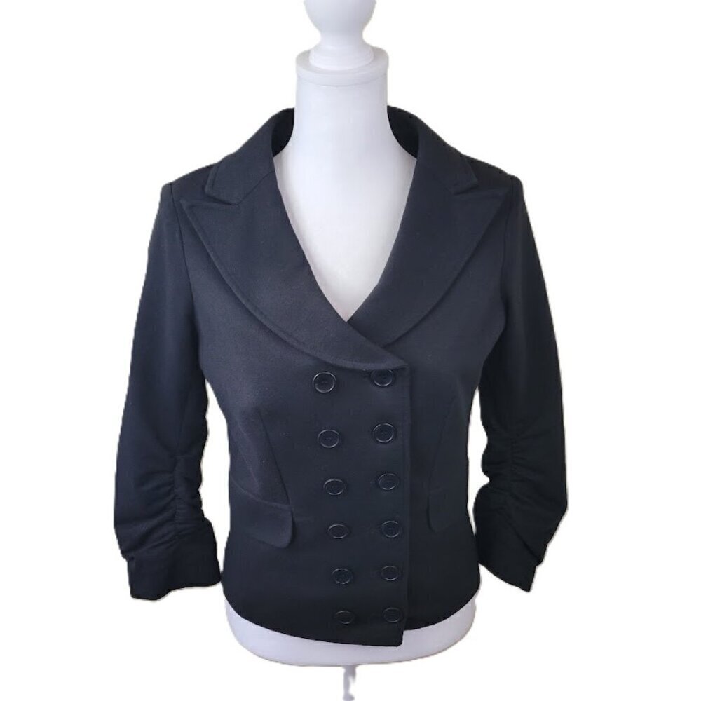 Gibson Double Breasted Black Jacket Cotton Blend Stretch Coat Women's Size XS